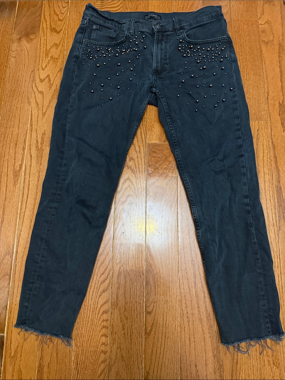 Zara Black Skinny Jeans with Pearl Embellishments Size 8